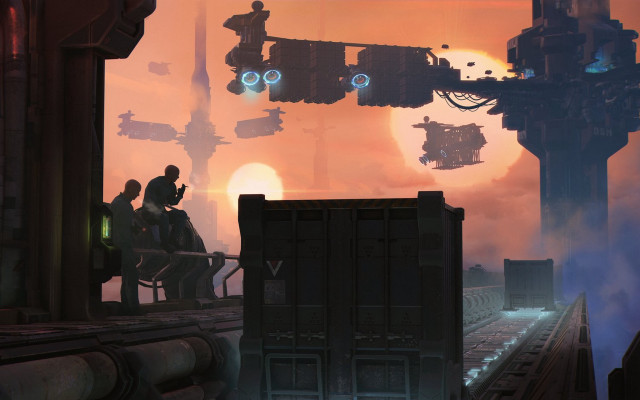 Sci fi cityscape twilight sunset free wallpaper for desktop - medium preview image