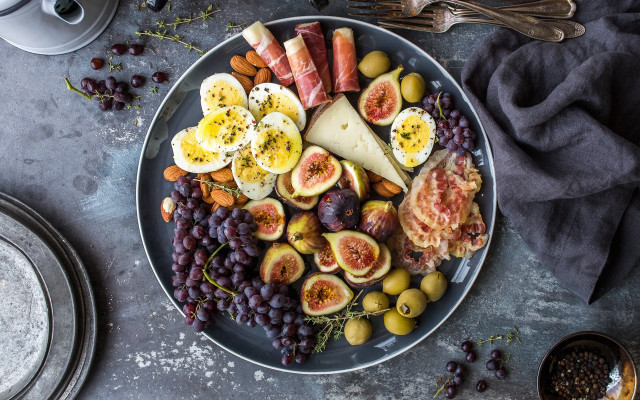 Eggs cheese fruit crackers fork free wallpaper for desktop - medium preview image