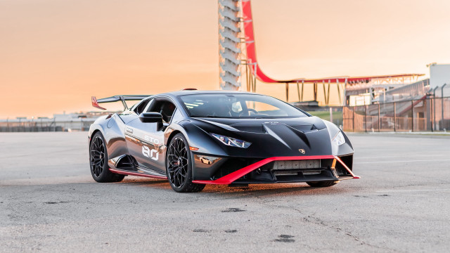 Black sports car sunset rollercoaster free wallpaper for desktop - medium preview image