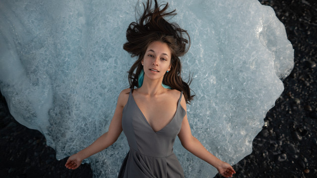 Woman gray dress iceberg flying free wallpaper for desktop - medium preview image