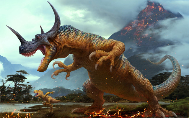 Dinosaur fire pit mountain dragon free wallpaper for desktop - medium preview image
