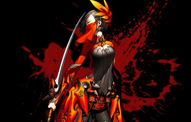 Woman red black outfit sword #4 free wallpaper for desktop - medium preview image