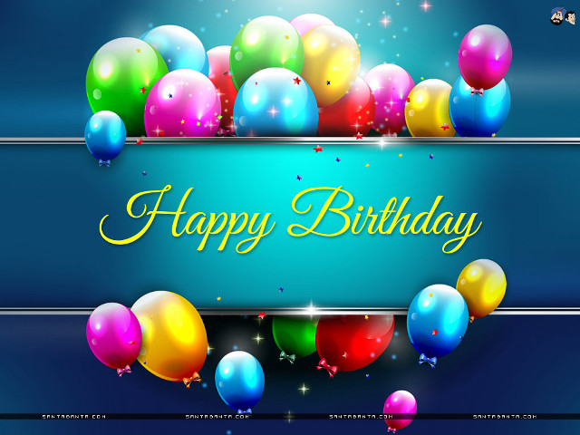 Birthday card balloons streamers blue free wallpaper for desktop - medium preview image