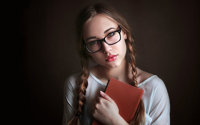 Woman glasses book portrait ankazhuravleva free wallpaper for desktop - medium preview image