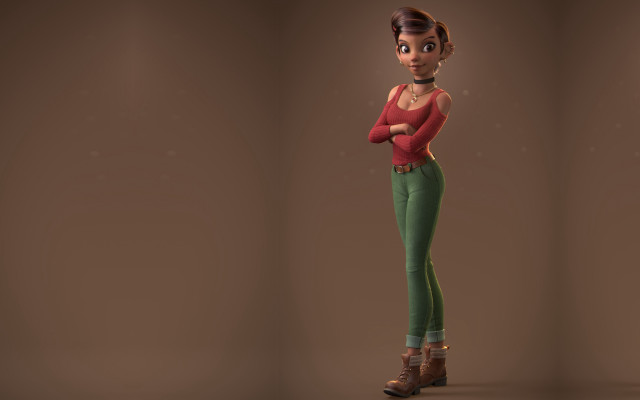 Woman red shirt green pants free wallpaper for desktop - medium preview image