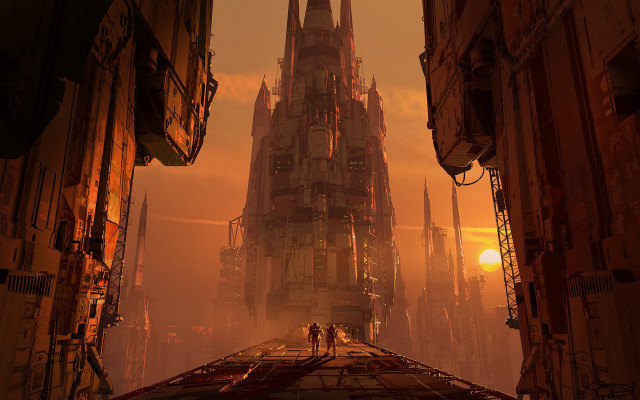 Futuristic city person platform mars free wallpaper for desktop - medium preview image