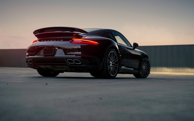 Black sports car sunset rearlights free wallpaper for desktop - medium preview image