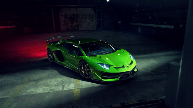 Green sports car garage night free wallpaper for desktop - medium preview image