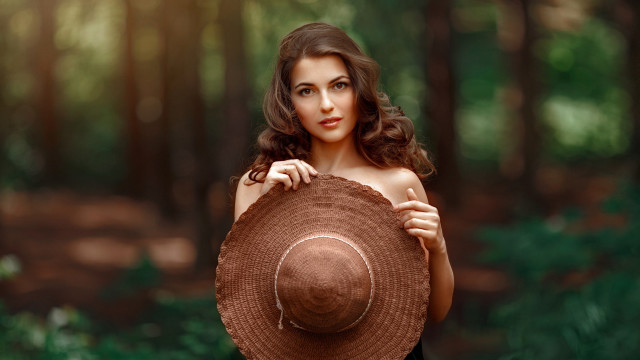 Woman hat forest sunlight fashion free wallpaper for desktop - medium preview image