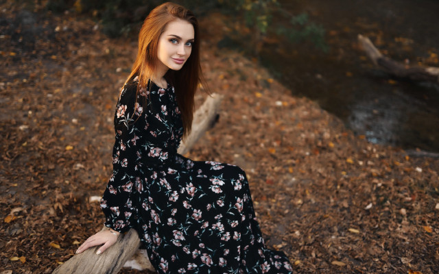 Woman black dress river trees free wallpaper for desktop - medium preview image