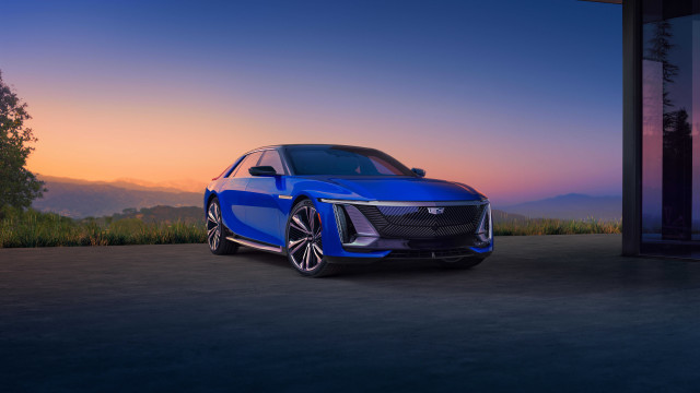 Blue car sunset mountain futurism free wallpaper for desktop - medium preview image