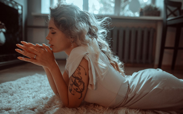 Woman praying tattoo white dress free wallpaper for desktop - medium preview image