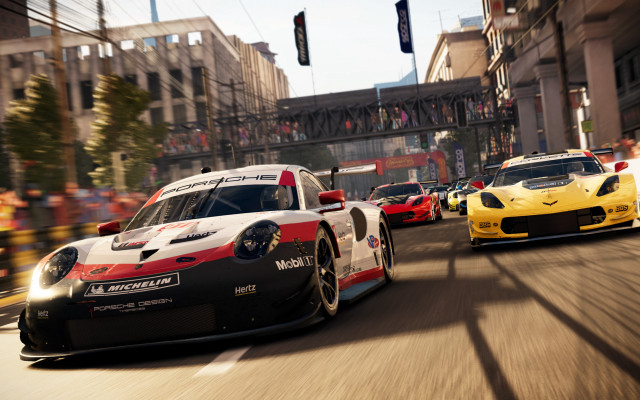 City cars street tallbuildings trafficlights free wallpaper for desktop - medium preview image