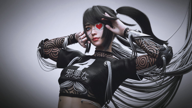 Cyberpunk anime girl tattoo phone free wallpaper for desktop - medium preview image