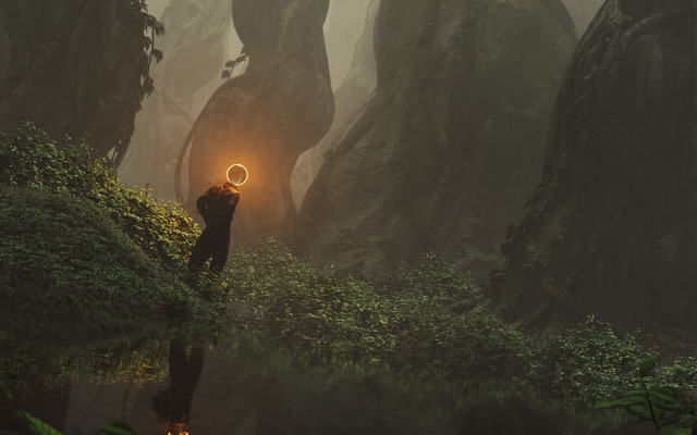 Man glowing ring forest matte free wallpaper for desktop - medium preview image