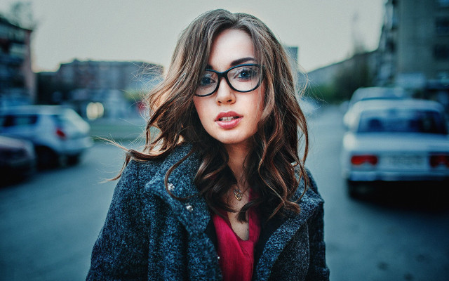 Woman glasses car street portrait free wallpaper for desktop - medium preview image