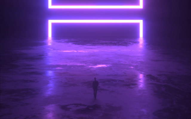 Neon room person ocean sunrise free wallpaper for desktop - medium preview image