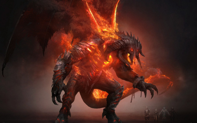 Dragon flames wings dark fantasy free wallpaper for desktop - medium preview image