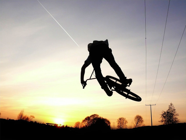 Bike jump sunset kite wire free wallpaper for desktop - medium preview image