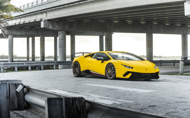 Yellow sports car highway bridge #2 free wallpaper for desktop - medium preview image