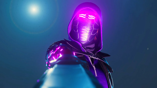 Purple hooded figure glowing light free wallpaper for desktop - medium preview image