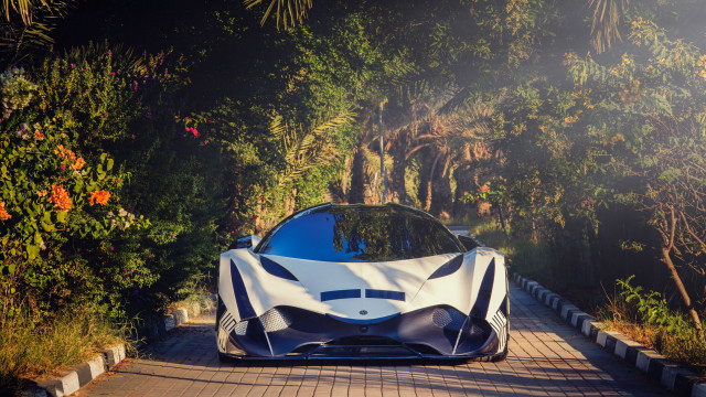 Blue white car futuristic park free wallpaper for desktop - medium preview image