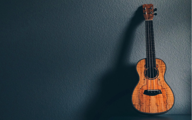 Ukulele hanging blue wall black free wallpaper for desktop - medium preview image