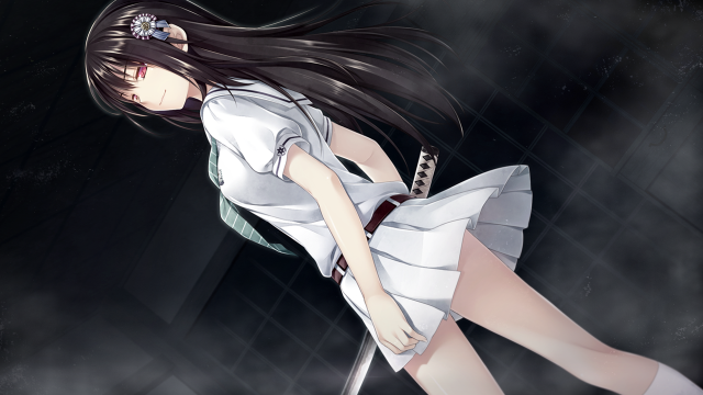 Girl white dress sword black free wallpaper for desktop - medium preview image