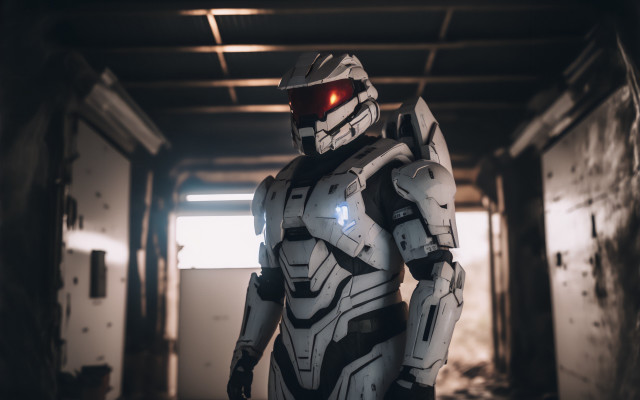 Robot helmet redlight retrofuturism mecha free wallpaper for desktop - medium preview image