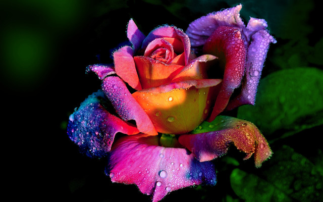 Colorful rose water droplets fauvism free wallpaper for desktop - medium preview image