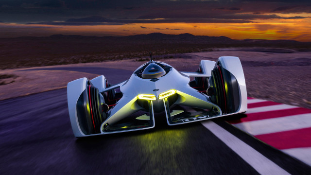 Futuristic car sunset road ocean free wallpaper for desktop - medium preview image