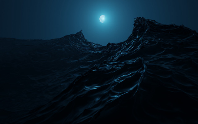 Large wave blue moon night free wallpaper for desktop - medium preview image