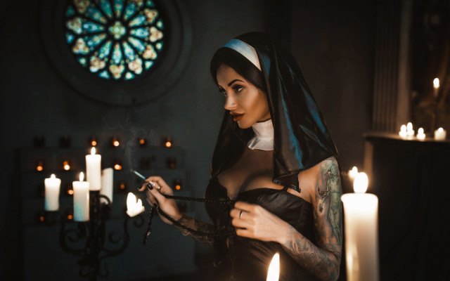 Nun candle cellphone gothic tattoo free wallpaper for desktop - medium preview image