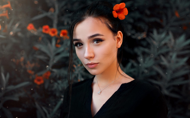 Woman flower hair art nouveau free wallpaper for desktop - medium preview image