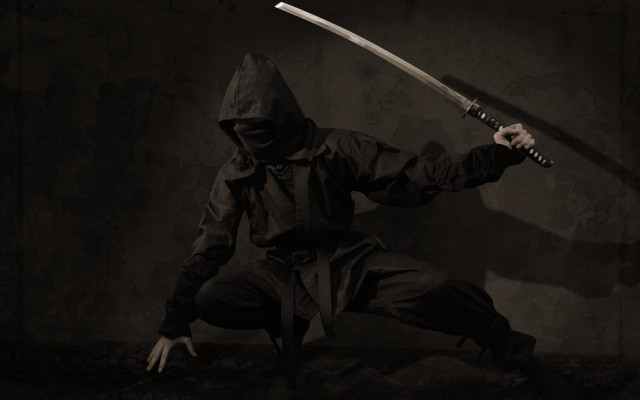 Man hooded jacket sword dark free wallpaper for desktop - medium preview image
