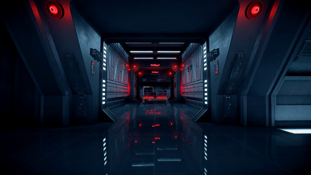 Red hallway black floor neon free wallpaper for desktop - medium preview image