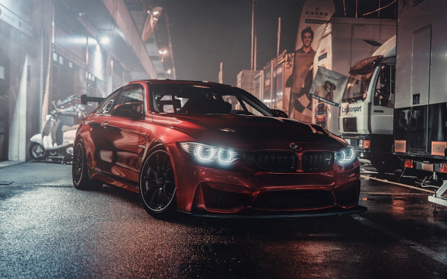 Red car garage manhighlights night free wallpaper for desktop - medium preview image