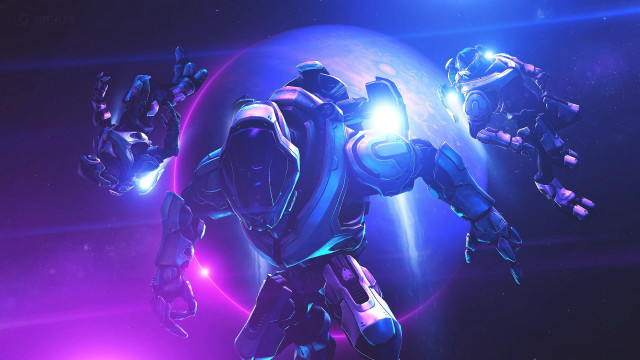 Futuristic robot glowing arm purple free wallpaper for desktop - medium preview image
