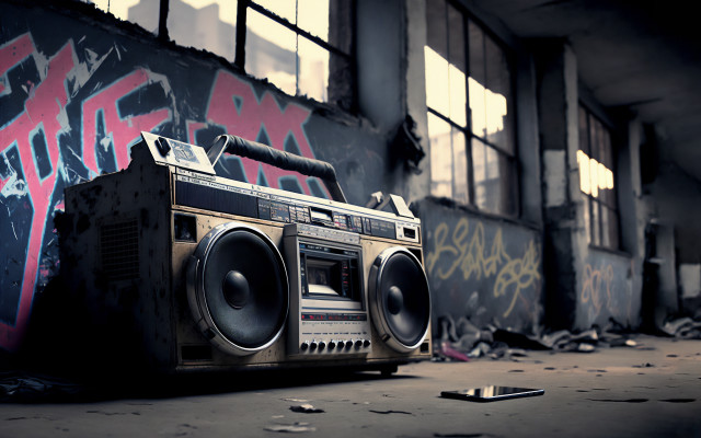 Boombox dilapidated building graffiti broken free wallpaper for desktop - medium preview image