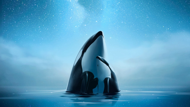 Whale starry sky moon reflection free wallpaper for desktop - medium preview image