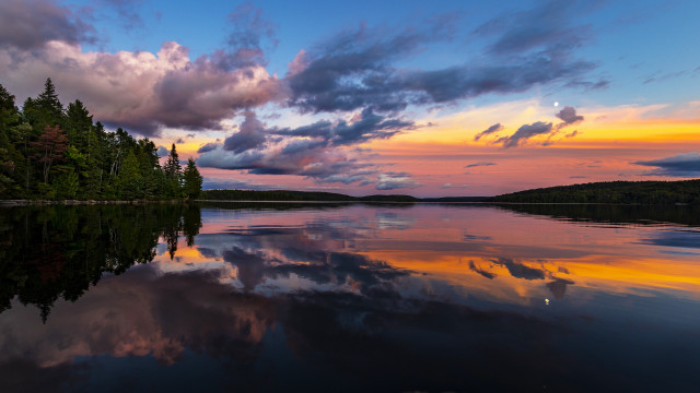 Lake trees clouds sunset reflection free wallpaper for desktop - medium preview image