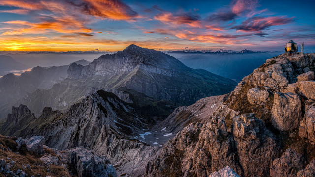 Mountain top sunset person sky free wallpaper for desktop - medium preview image