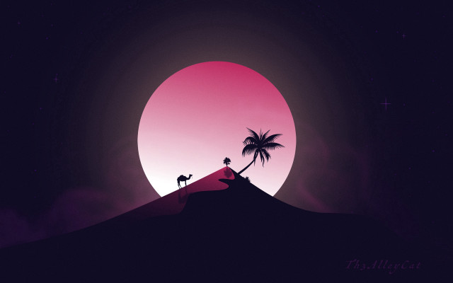 Horse hill sunset palmtree astronomy free wallpaper for desktop - medium preview image