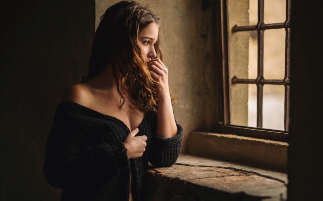 Woman window portrait art photography free wallpaper for desktop - medium preview image