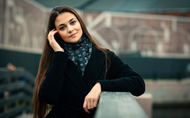 Woman longhair wall phone scarf free wallpaper for desktop - medium preview image