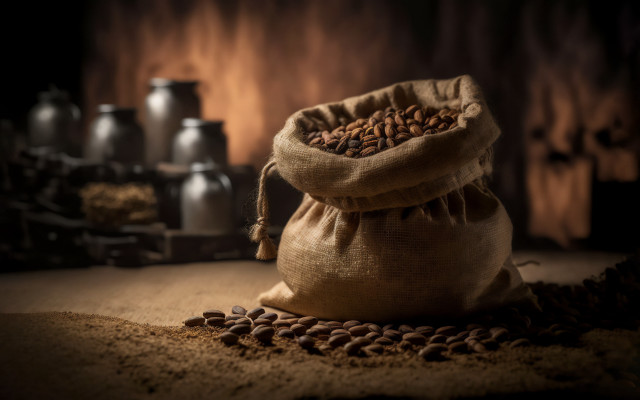 Coffee beans sack table grinder free wallpaper for desktop - medium preview image