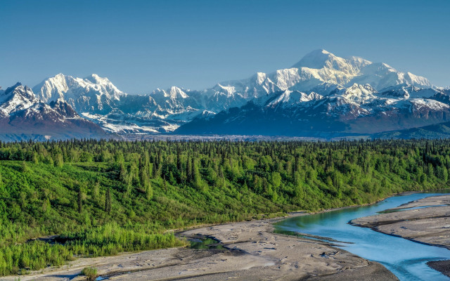 River green forest hills mountains free wallpaper for desktop - medium preview image