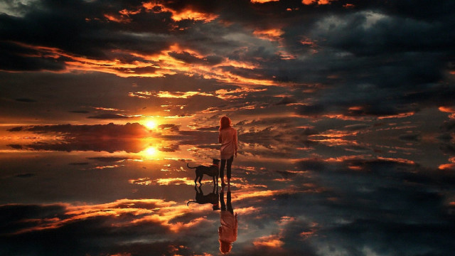 Sunset chair surfboard clouds foreground free wallpaper for desktop - medium preview image