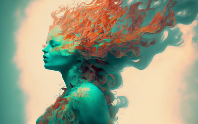 Red haired woman fantasy fire free wallpaper for desktop - medium preview image