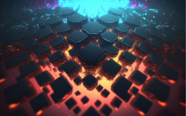 Blue red geometric 3d pattern free wallpaper for desktop - medium preview image